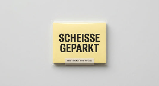 Haftnotizen SCHEISSE GEPARKT, Block auf neutralem Hintergrund, humorvoller Protest