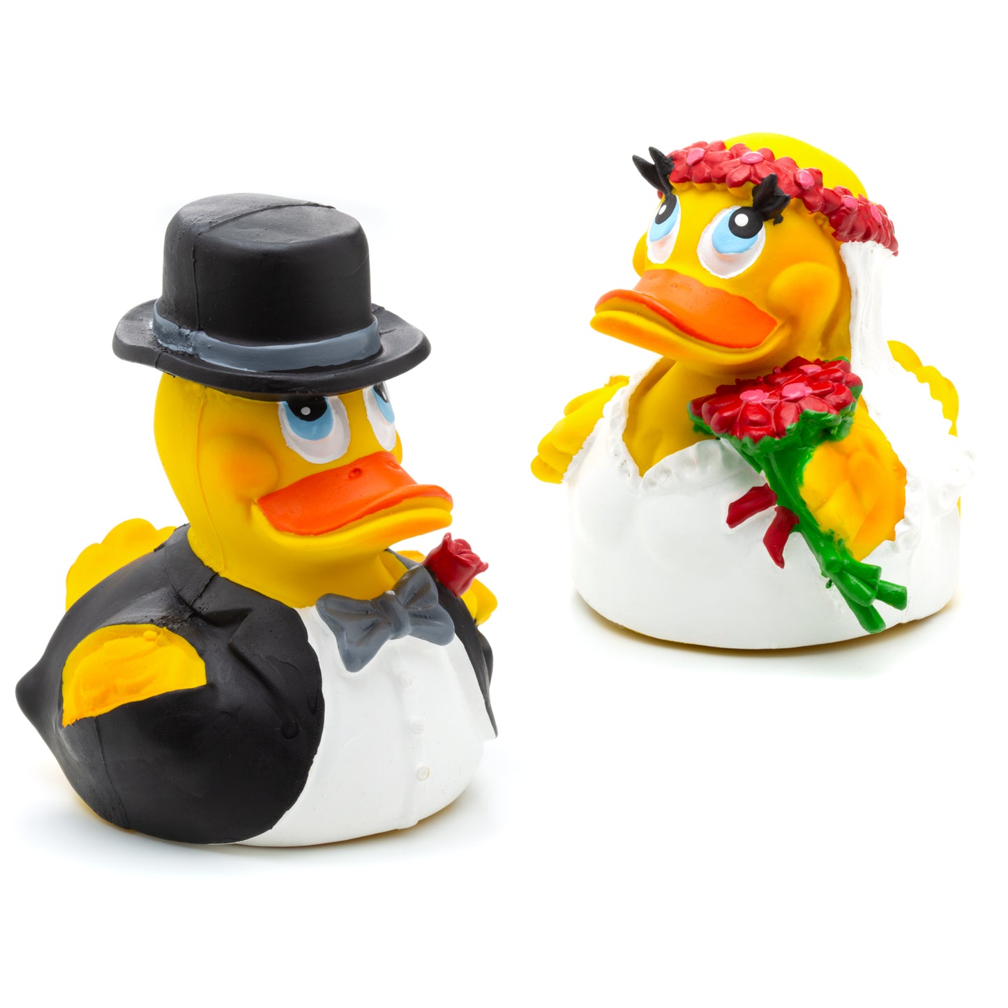 Quietscheenten Brautpaar / Ente Hochzeitspaar Braut und Bräutigam 2er Set