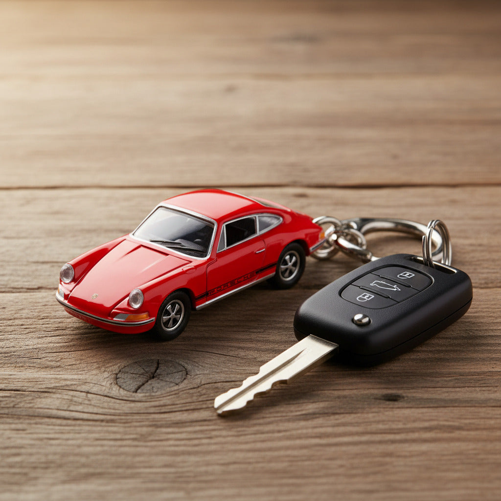 Schlüsselanhänger Porsche 911 S blutorange von corpus delicti, handgefertigt, ideal für Autoliebhaber